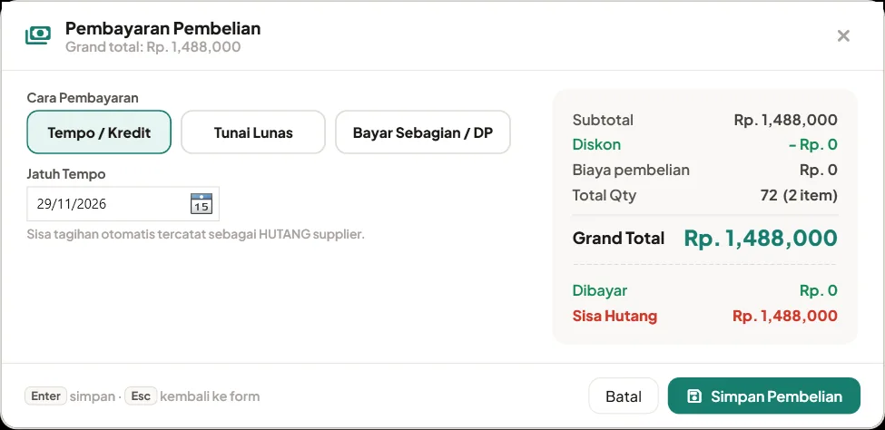Jendela pembayaran pembelian