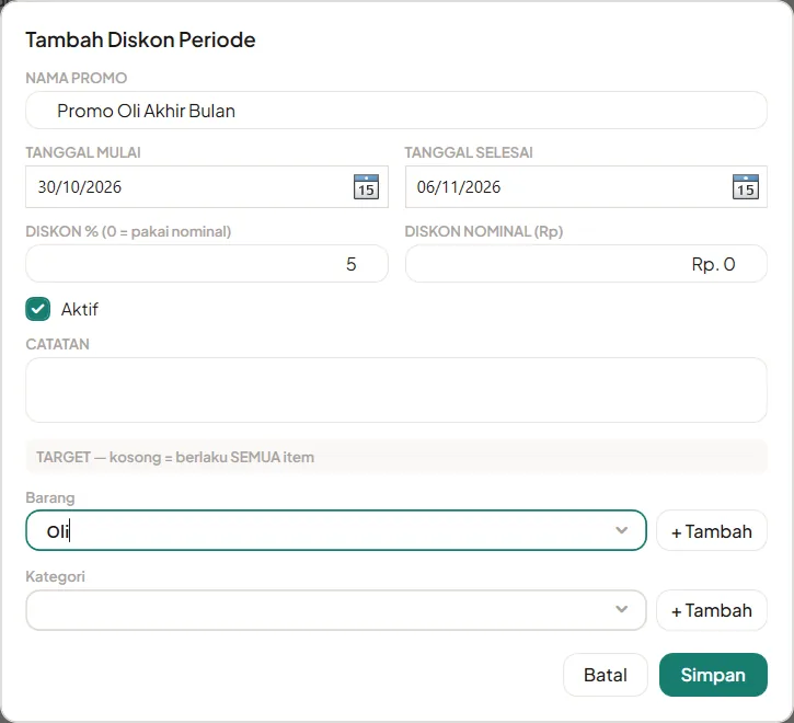 Formulir tambah diskon periode