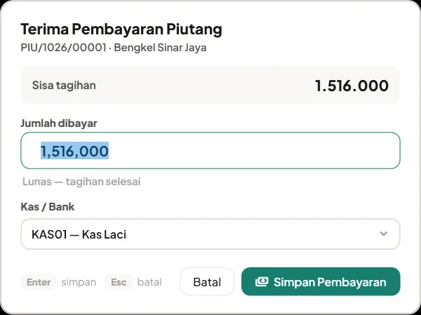 Jendela terima pembayaran piutang